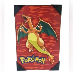 Silver Buffalo Pokémon And Charizard 3-D Wood Wall Art Plaque 13x19”